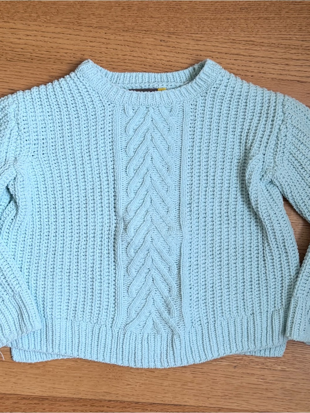 Kids Cable-Stitch Crewneck Sweater in Pale Blue